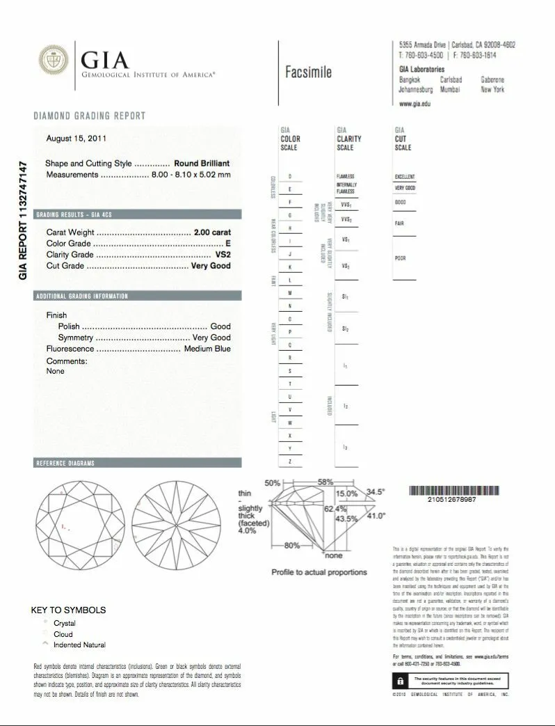 Genesis 2 Carat E VS2 Natural Loose Diamond Round Cut Brilliant GIA Certified