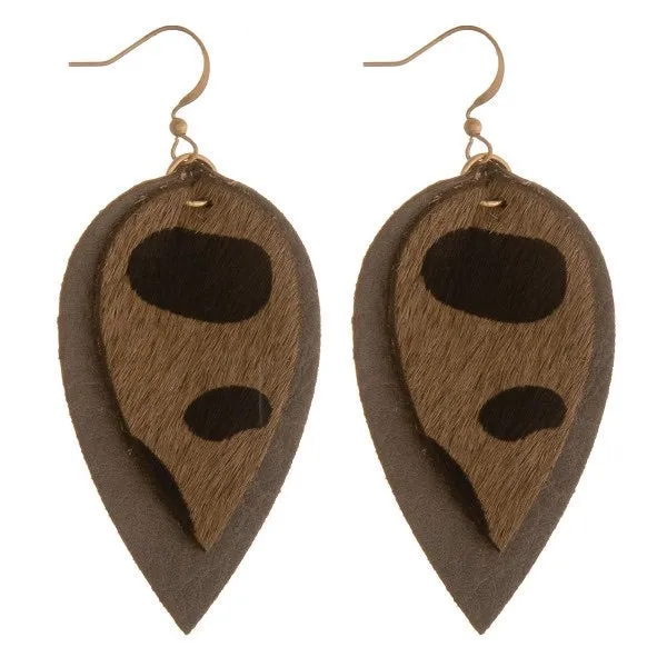 Gray leather cheetah print Earrings