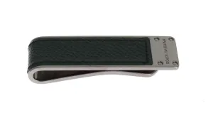 Green Leather Silver Brass Money Clip