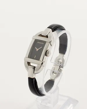 Gucci Stainless Steel / Black Leather 6800L Series 16mm Watch