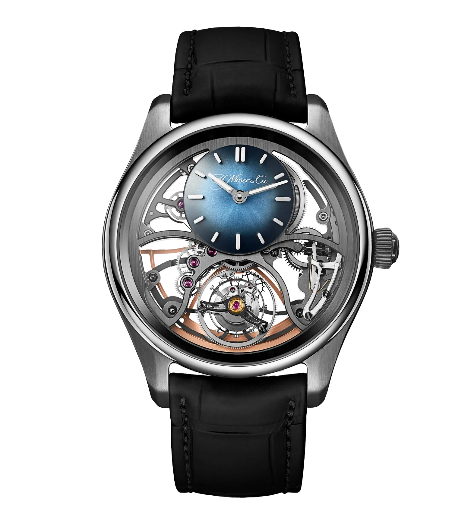 H. Moser & Cie. Pioneer Cylindrical Tourbillon Skeleton, 43mm with Leather Strap