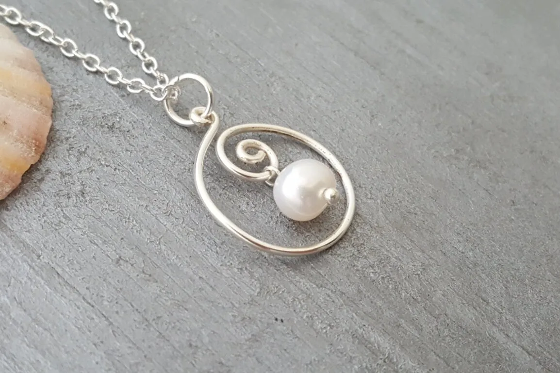 Hawaiian Jewelry Pearl Necklace, Wire Loop Natural Pearl Jewelry For Women, Beach Jewelry Birthday Gift For Women (June Birthstone Jewelry)