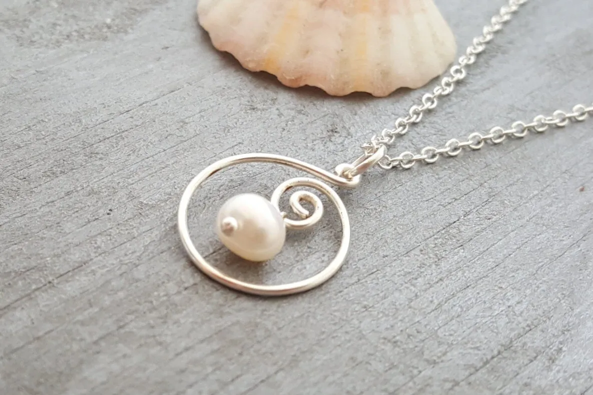 Hawaiian Jewelry Pearl Necklace, Wire Loop Natural Pearl Jewelry For Women, Beach Jewelry Birthday Gift For Women (June Birthstone Jewelry)
