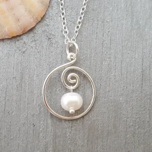 Hawaiian Jewelry Pearl Necklace, Wire Loop Natural Pearl Jewelry For Women, Beach Jewelry Birthday Gift For Women (June Birthstone Jewelry)