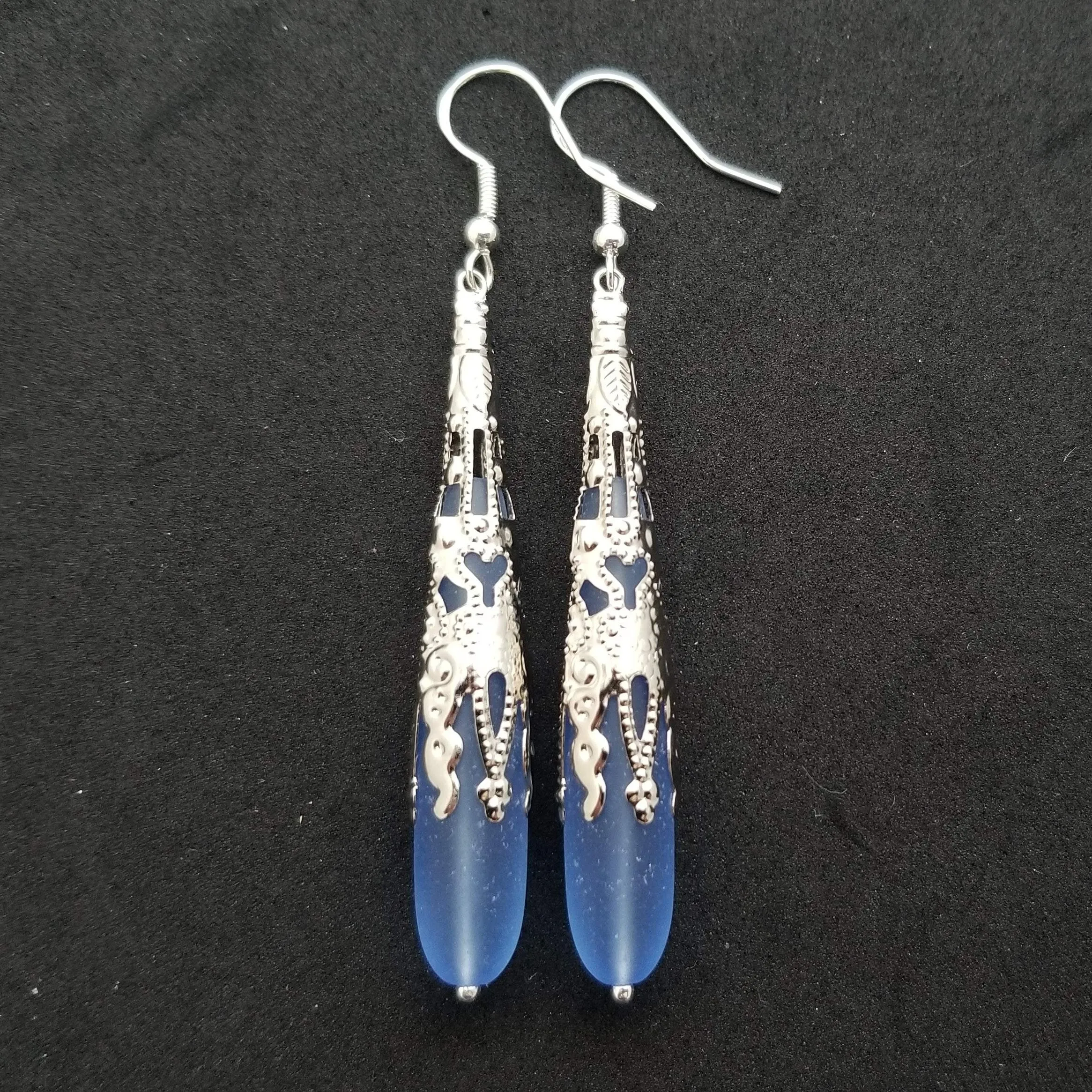Hawaiian Jewelry Sea Glass Earrings, Light Cobalt Blue Earrings Long Teardrop Earrings, Sea Glass Jewelry (September Birthstone Gifts)