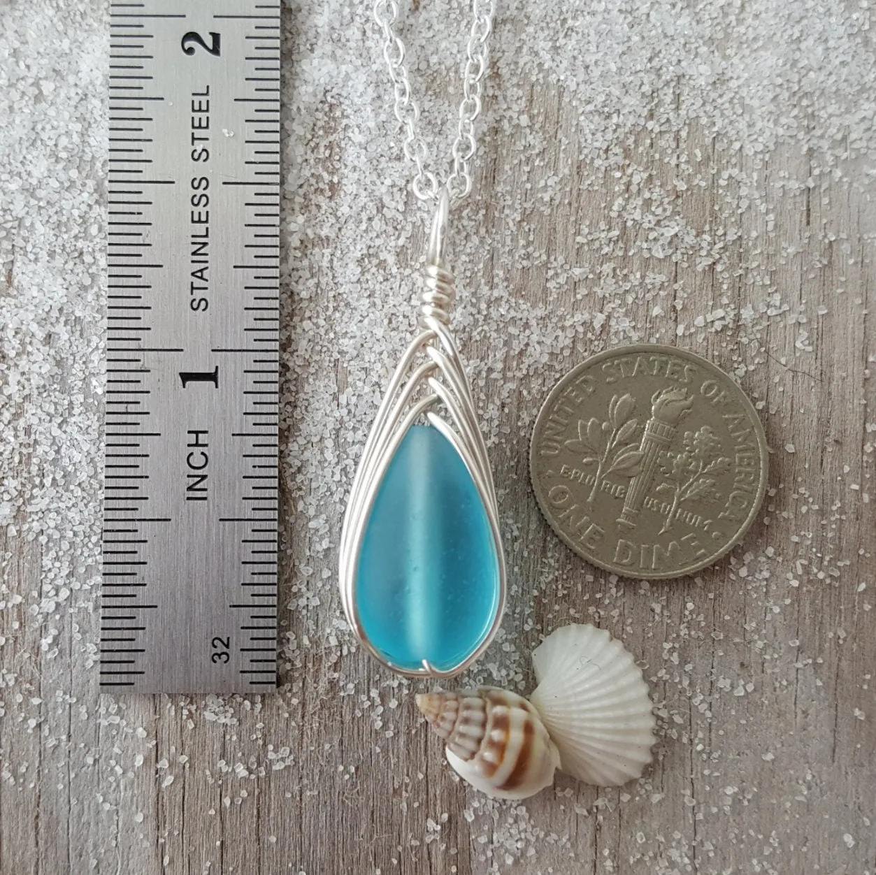 Hawaiian Jewelry Sea Glass Necklace, Braided Turquoise Necklace Blue Necklace Teardrop Necklace, Sea Glass Jewelry(December Birthstone Gift)