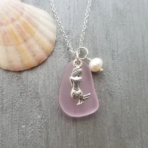 Hawaiian Jewelry Sea Glass Necklace, Pink Necklace Mermaid Necklace Pearl Beach Sea Glass Jewelry Birthday Gift For Girl(October Birthstone)