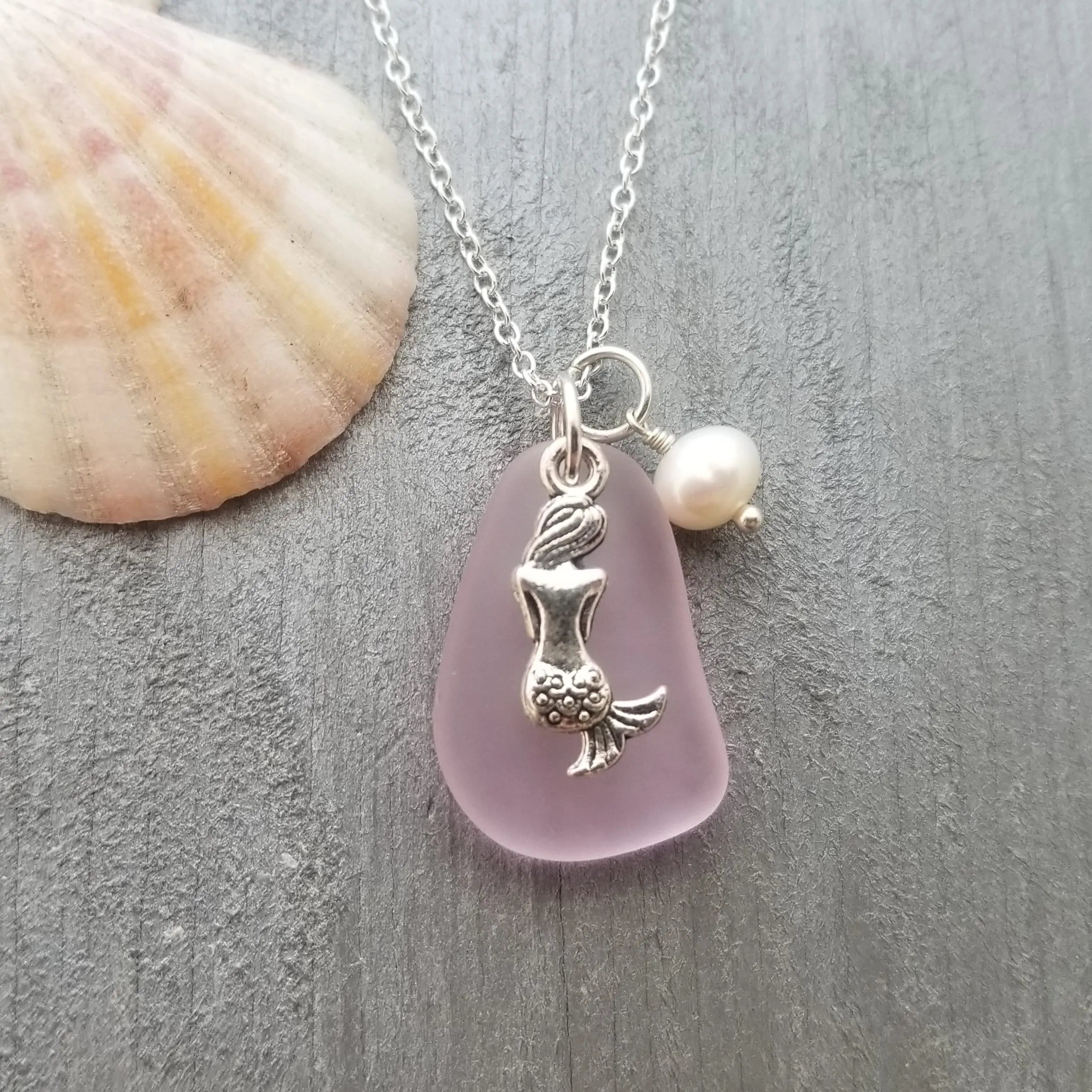 Hawaiian Jewelry Sea Glass Necklace, Pink Necklace Mermaid Necklace Pearl Beach Sea Glass Jewelry Birthday Gift For Girl(October Birthstone)