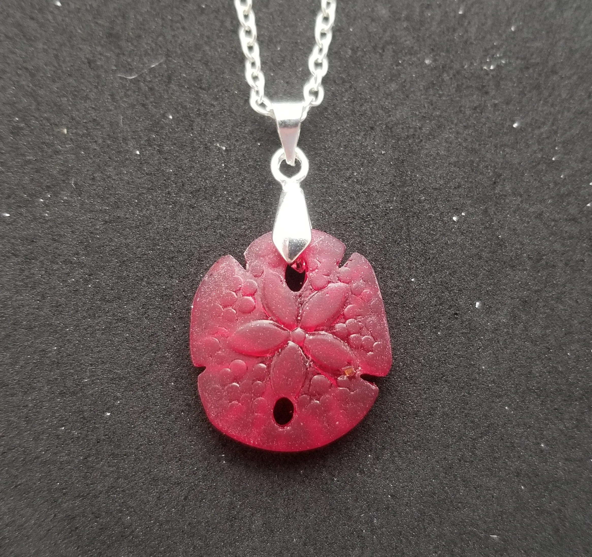 Hawaiian Jewelry Sea Glass Necklace, "Mermaid's Coin" Sand Dollar Necklace, Ruby Red Necklace, Sea Glass Jewelry (July Birthstone Jewelry)