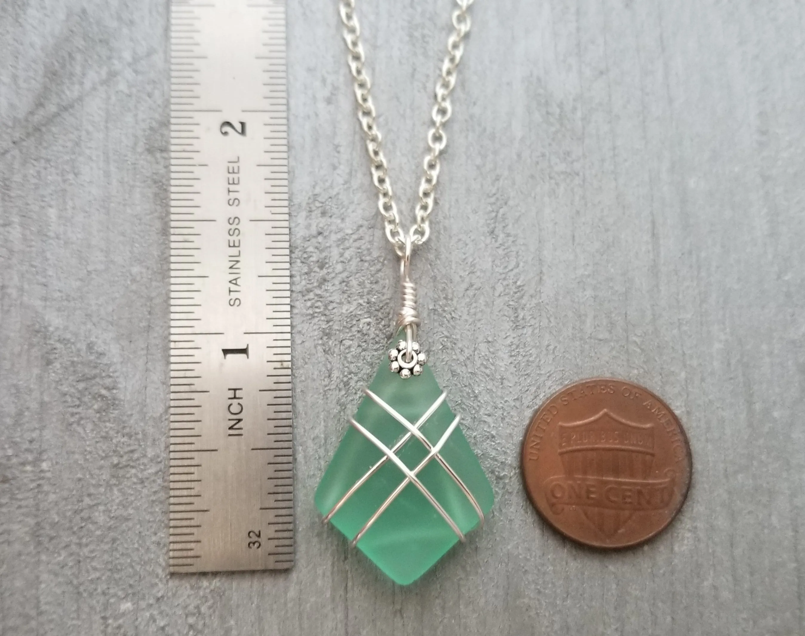 Hawaiian Jewelry Sea Glass Necklace, Wire Cross Necklace Aquamarine Necklace, Sea Glass Jewelry Fun Beach Jewelry (March Birthstone Jewelry)