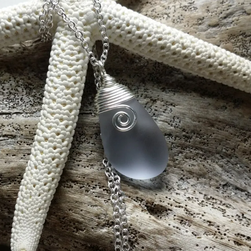 Hawaiian Jewelry Sea Glass Necklace, Wire "Magical Color Changing" Purple Necklace, Beach Jewelry Birthday Gift(February Birthstone Jewelry)