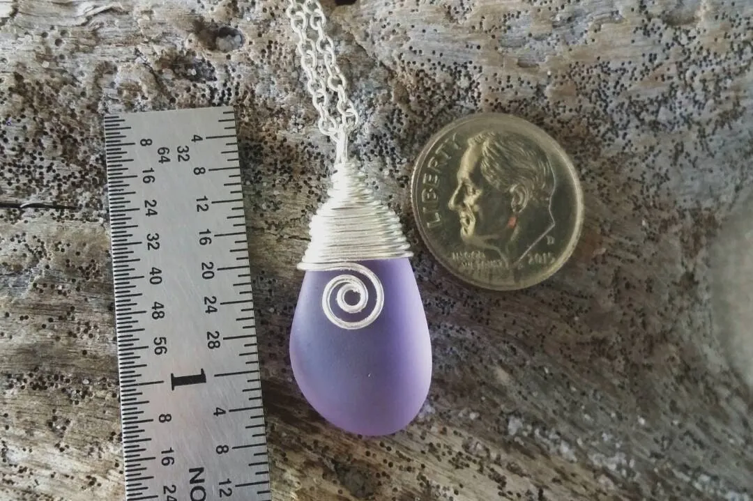 Hawaiian Jewelry Sea Glass Necklace, Wire "Magical Color Changing" Purple Necklace, Beach Jewelry Birthday Gift(February Birthstone Jewelry)