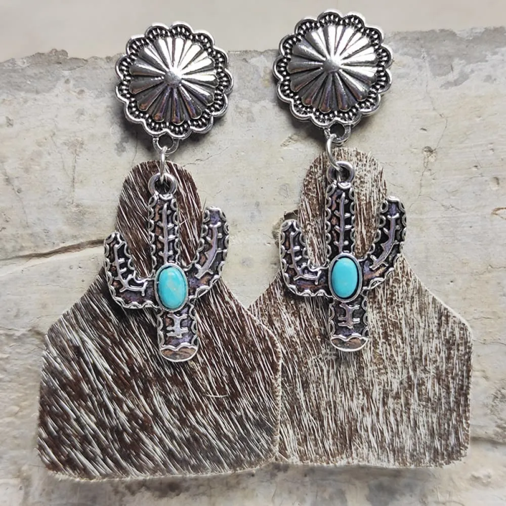 Hazel Blues® |  Turquoise Decor Cactus Alloy Earrings
