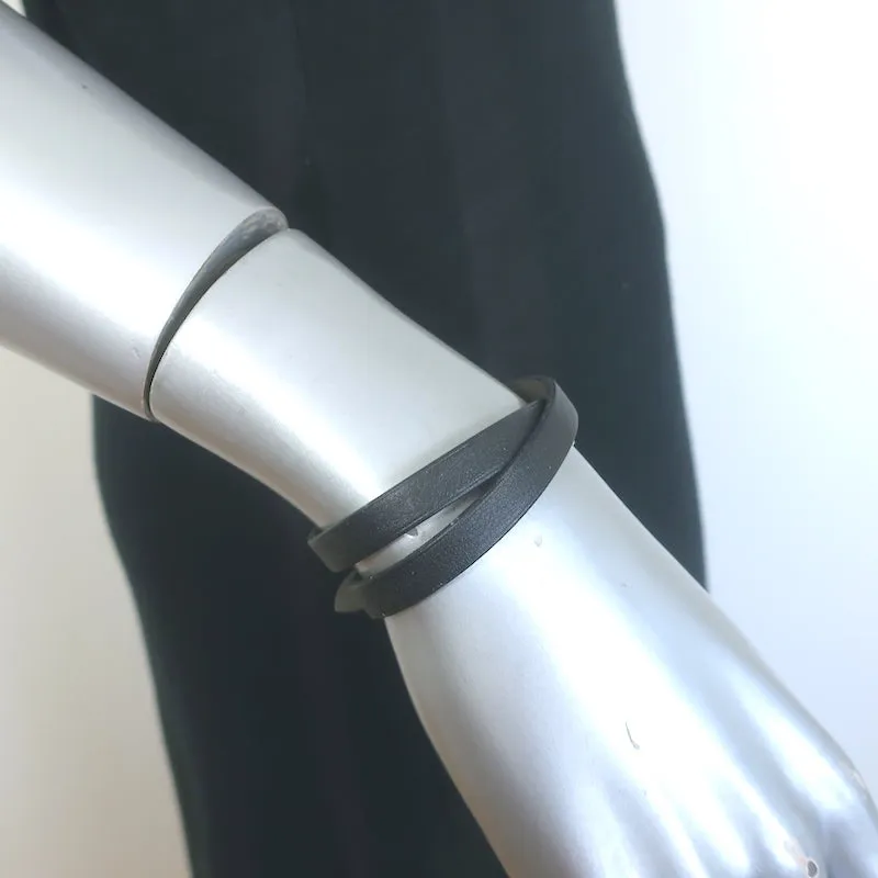 Hermes Behapi Double Tour Reversible Wrap Bracelet Black/Gris Etain Size Small