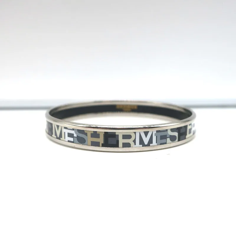 Hermes Capitales Enamel Narrow Bangle Bracelet Gray/Silver Size Medium
