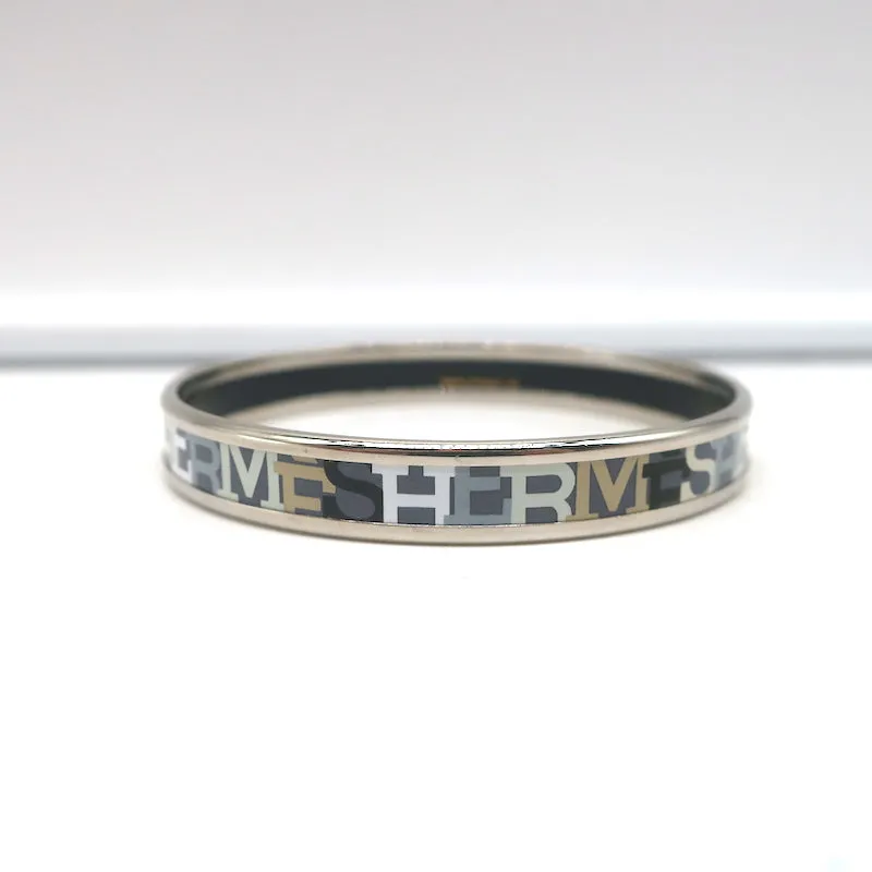 Hermes Capitales Enamel Narrow Bangle Bracelet Gray/Silver Size Medium