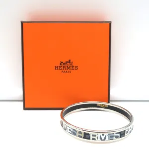 Hermes Capitales Enamel Narrow Bangle Bracelet Gray/Silver Size Medium