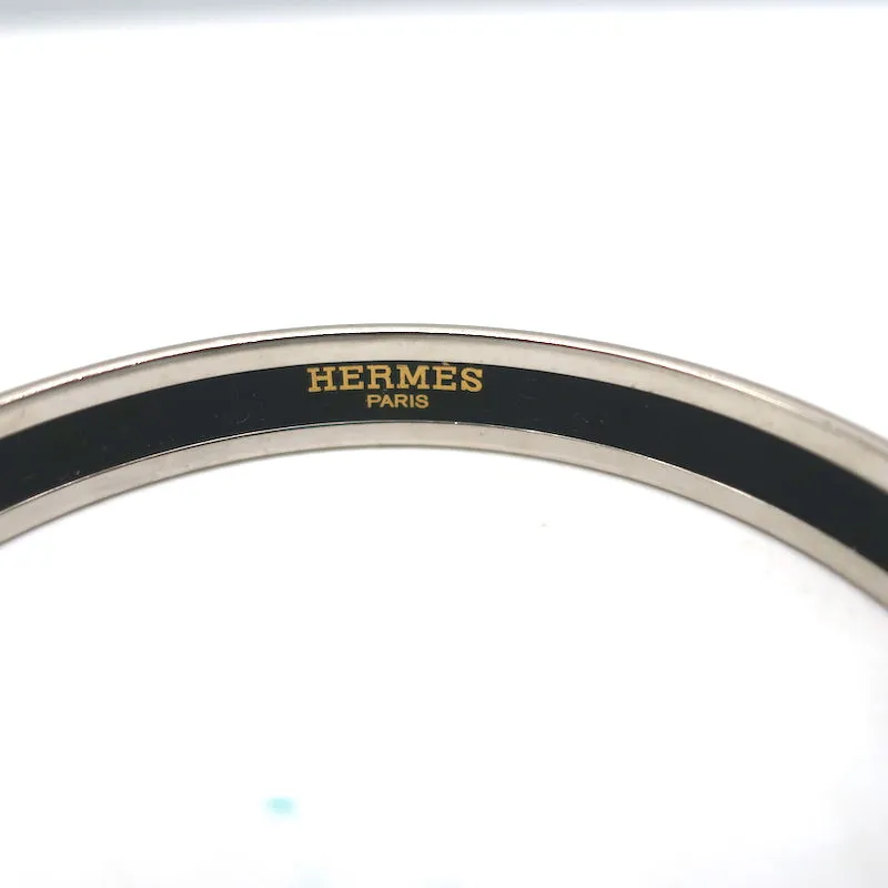 Hermes Capitales Enamel Narrow Bangle Bracelet Gray/Silver Size Medium