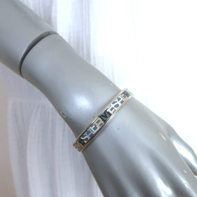 Hermes Capitales Enamel Narrow Bangle Bracelet Gray/Silver Size Medium