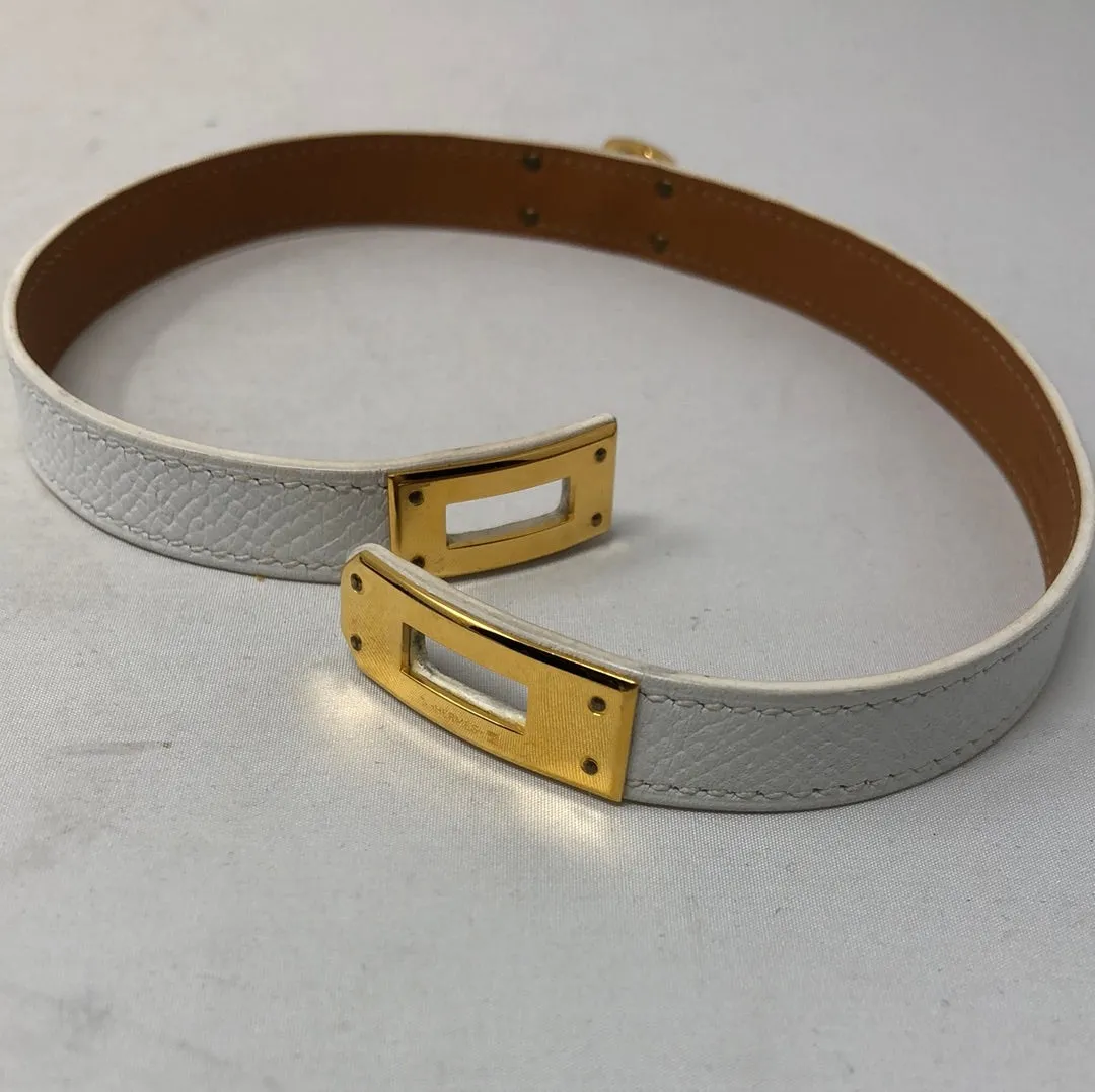 Hermes Kelly Double Tour white leather Gold Plated Bracelet