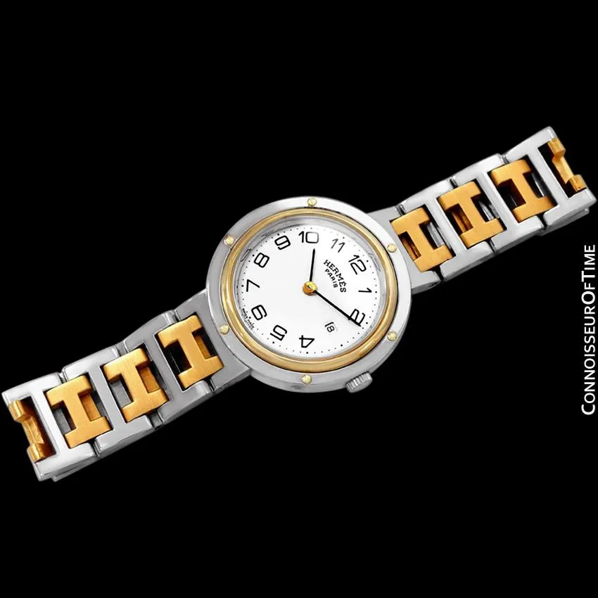 Hermes Midsize Unisex Clipper 2-Tone Quartz Watch - Stainless Steel and 18K Gold Plated