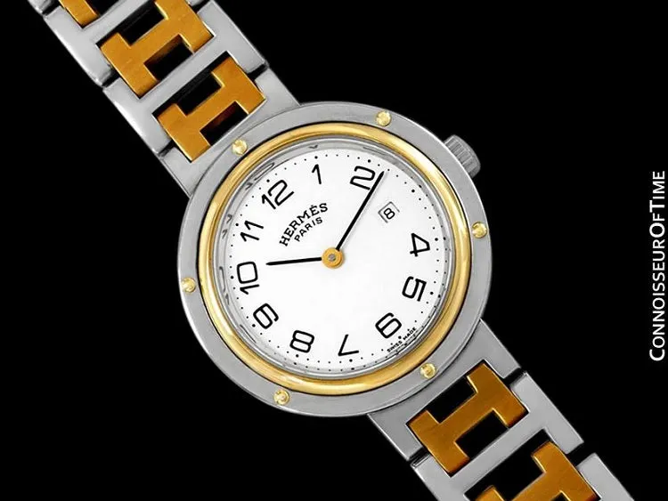 Hermes Midsize Unisex Clipper 2-Tone Quartz Watch - Stainless Steel and 18K Gold Plated