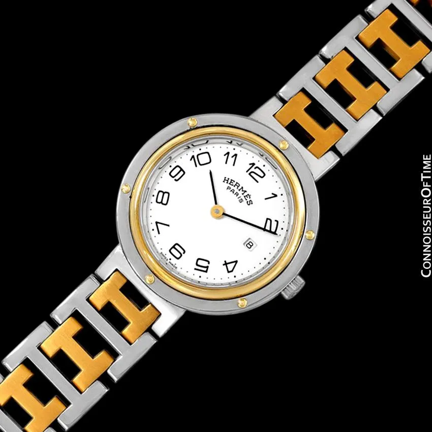 Hermes Midsize Unisex Clipper 2-Tone Quartz Watch - Stainless Steel and 18K Gold Plated