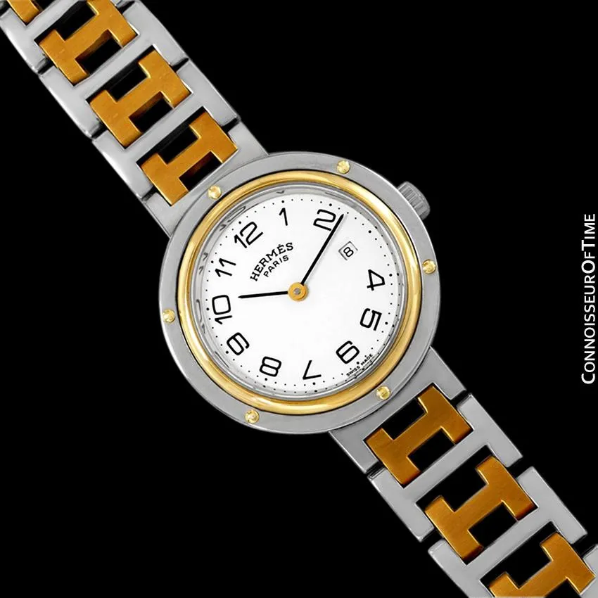 Hermes Midsize Unisex Clipper 2-Tone Quartz Watch - Stainless Steel and 18K Gold Plated