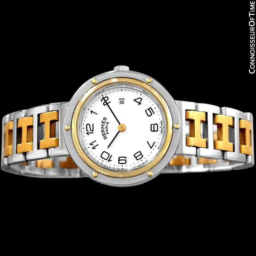 Hermes Midsize Unisex Clipper 2-Tone Quartz Watch - Stainless Steel and 18K Gold Plated