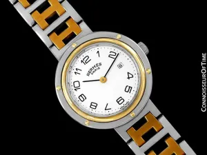 Hermes Midsize Unisex Clipper 2-Tone Quartz Watch - Stainless Steel and 18K Gold Plated