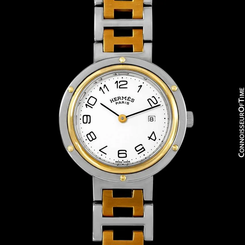 Hermes Midsize Unisex Clipper 2-Tone Quartz Watch - Stainless Steel and 18K Gold Plated