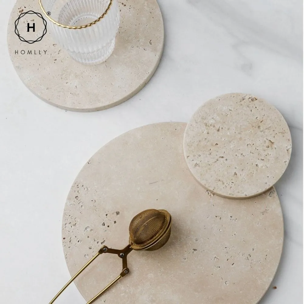 Homlly Beige Travertine Decorative Stone Tray Slab