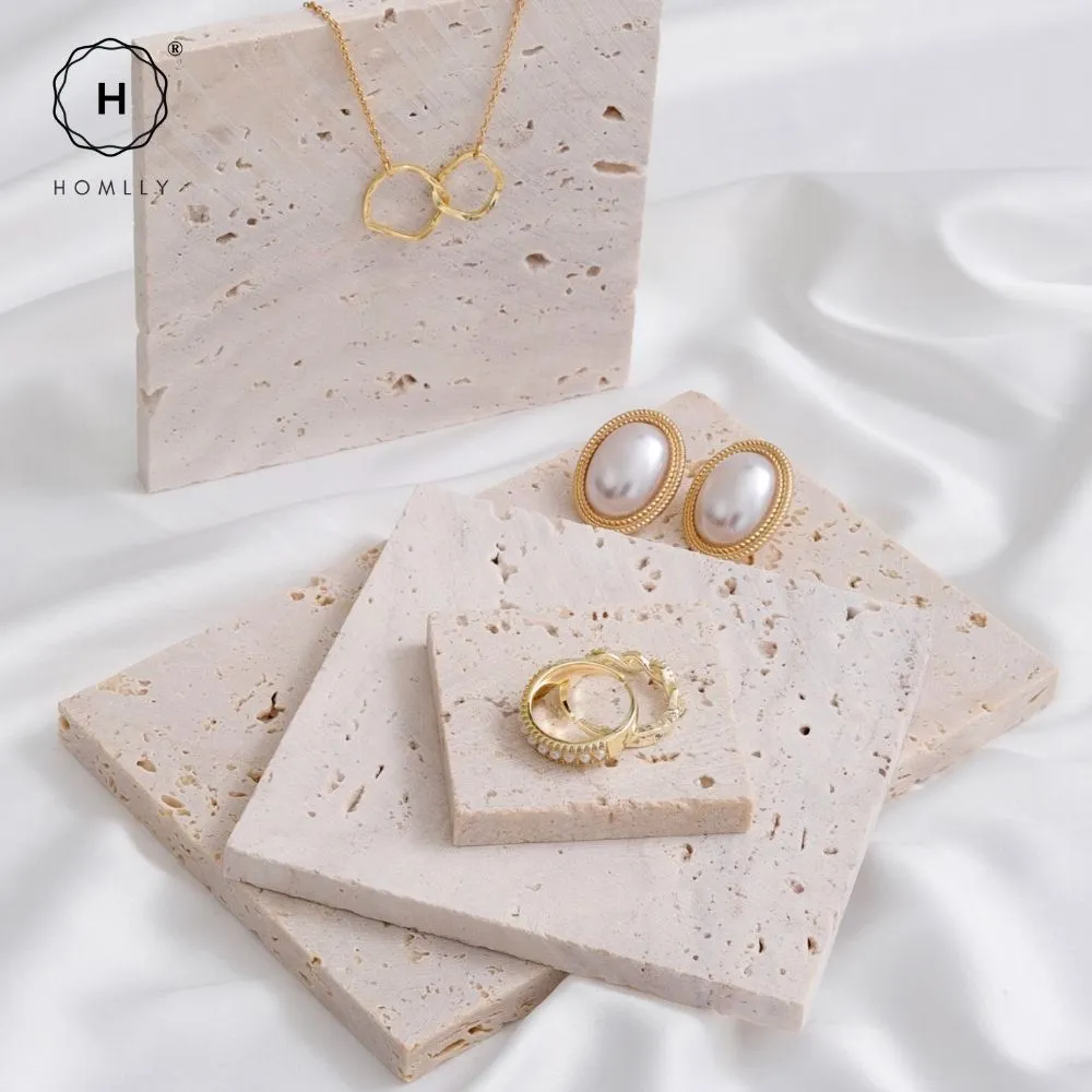 Homlly Beige Travertine Decorative Stone Tray Slab