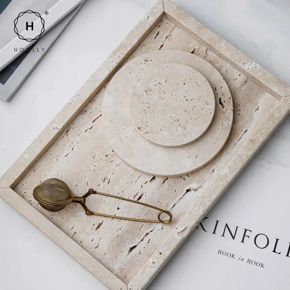 Homlly Beige Travertine Decorative Stone Tray Slab
