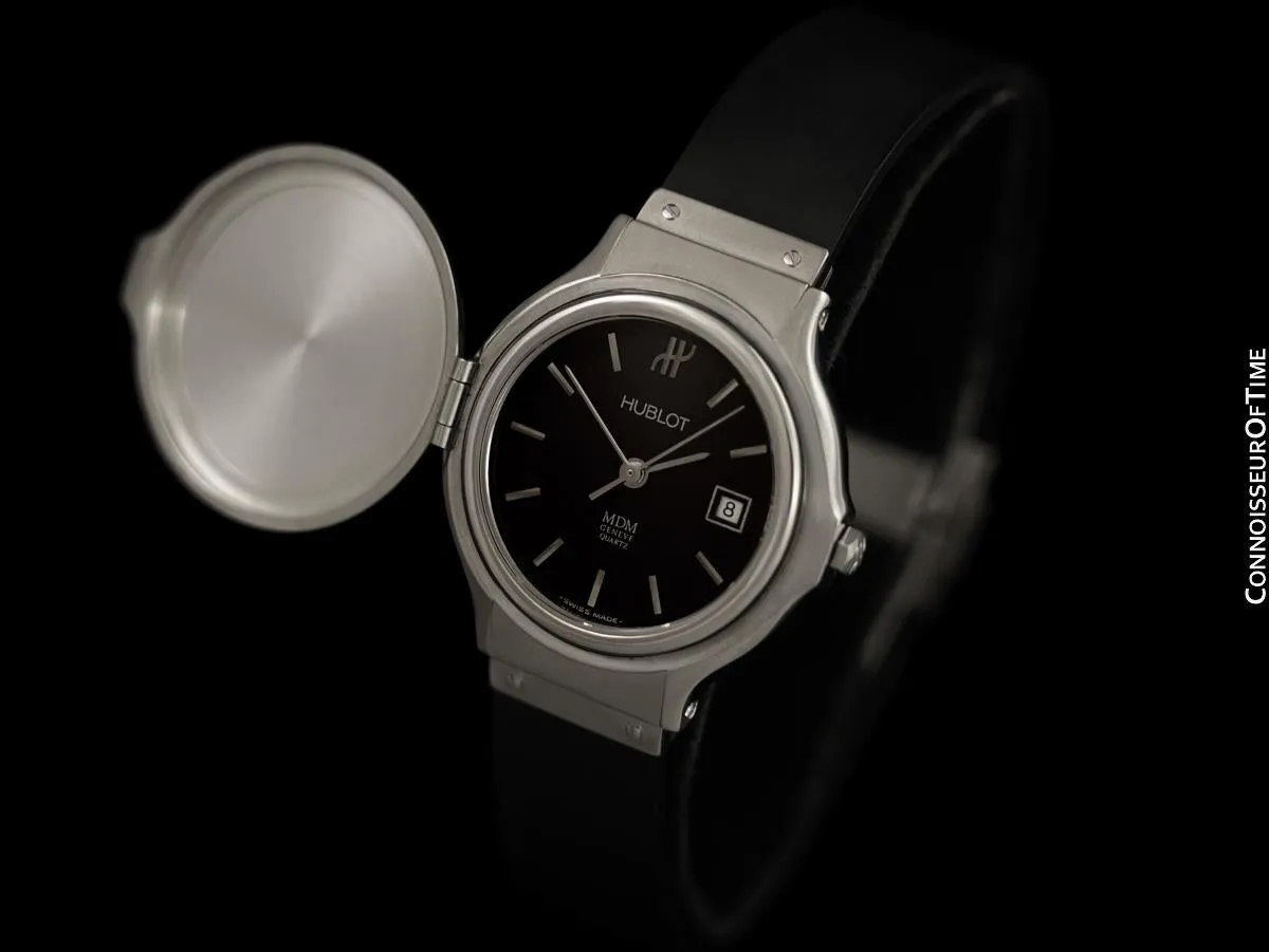 Hublot MDM Couvercle Ladies Covered Flip Top Lid Watch with Rubber Bracelet - Stainless Steel