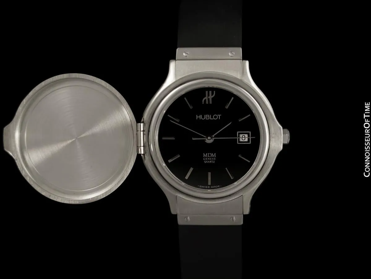 Hublot MDM Couvercle Ladies Covered Flip Top Lid Watch with Rubber Bracelet - Stainless Steel