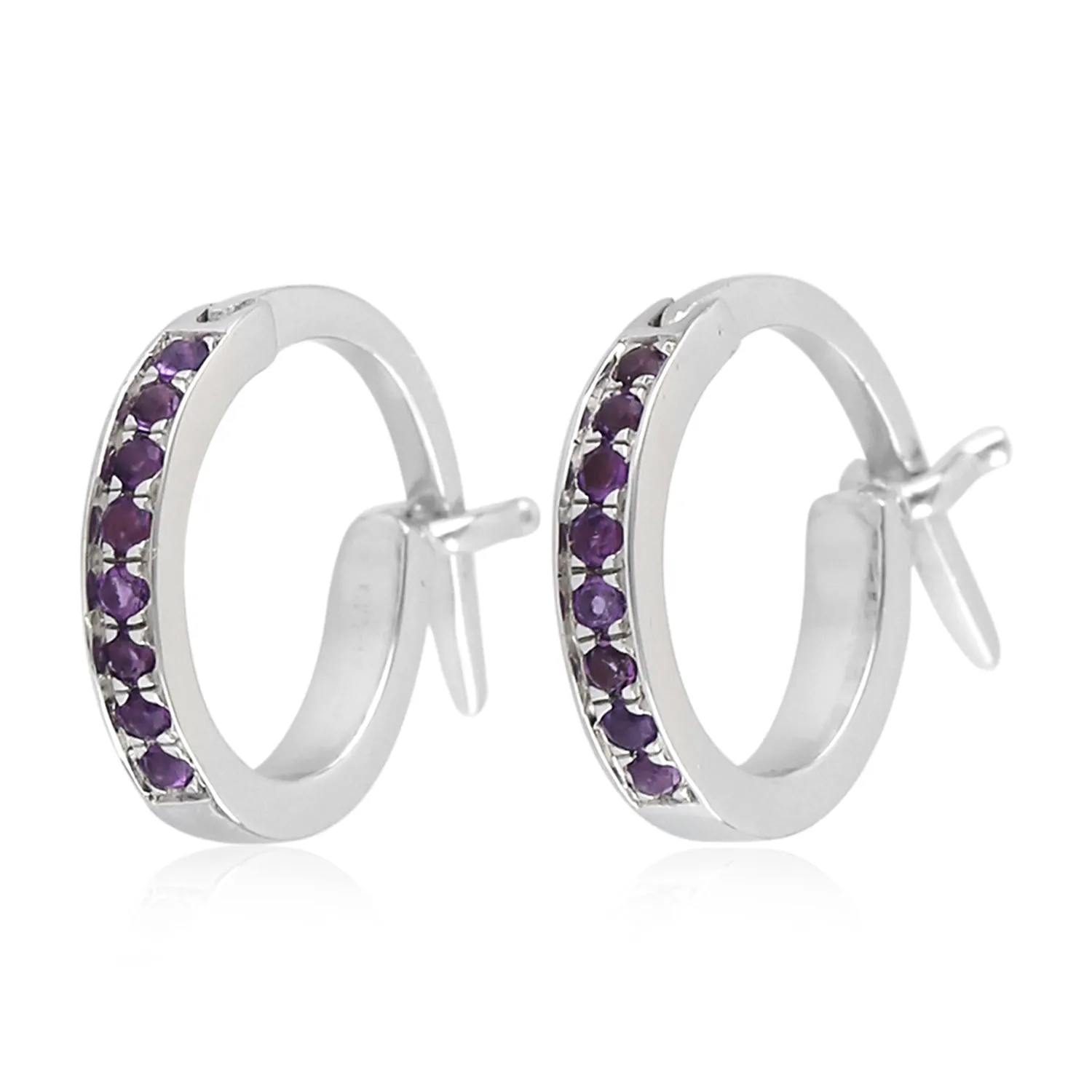 Huggie Earrings Amethyst 14k White Gold Jewelry February Birthstone Jewelry