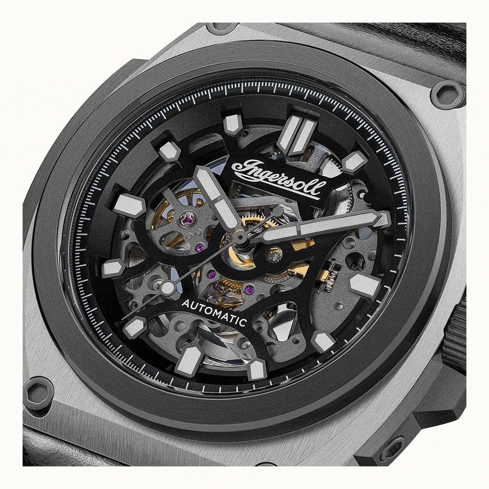 Ingersoll The Motion Automatic Black Leather Watch