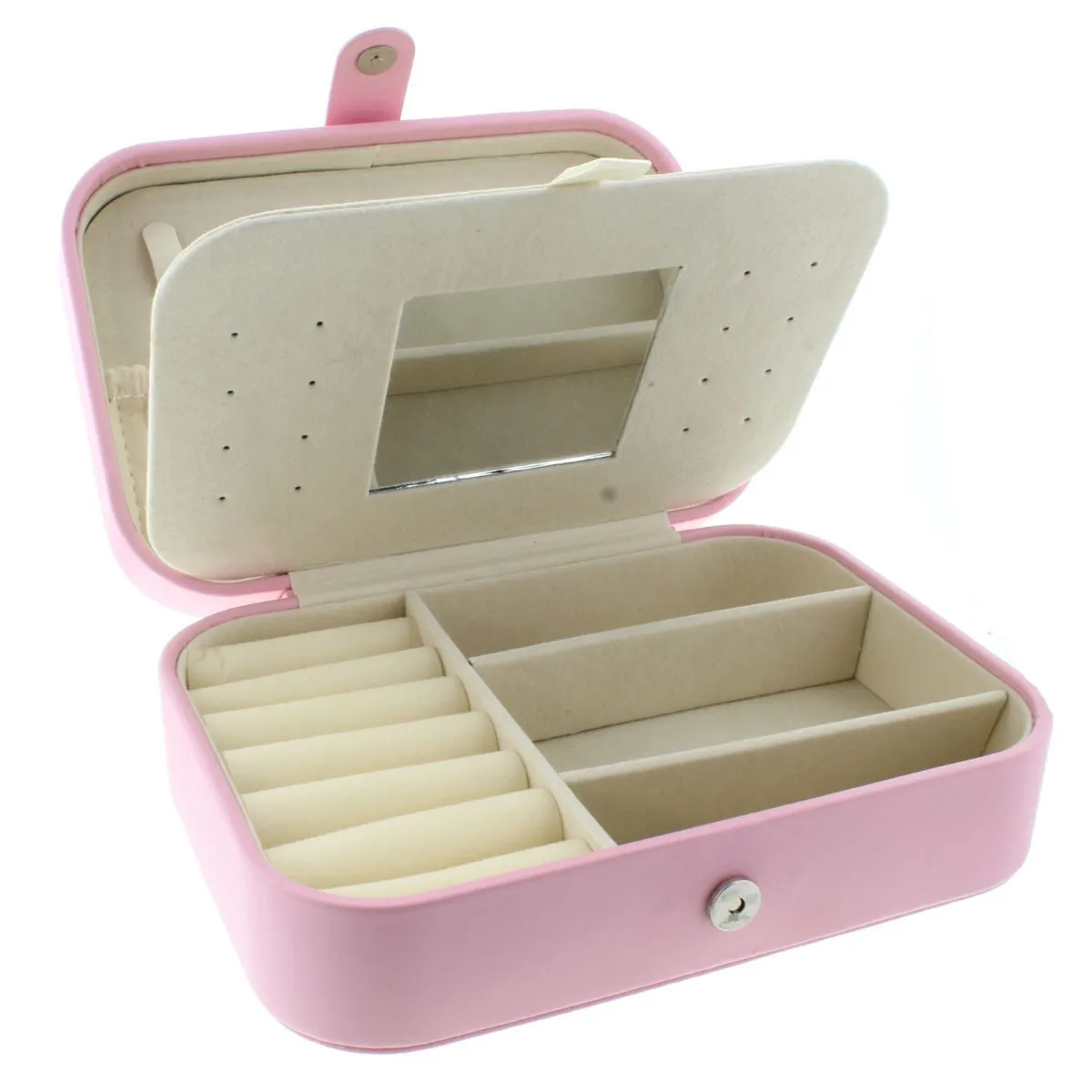Jane Marie Rectangle Light Pink Leather Jewelry Box
