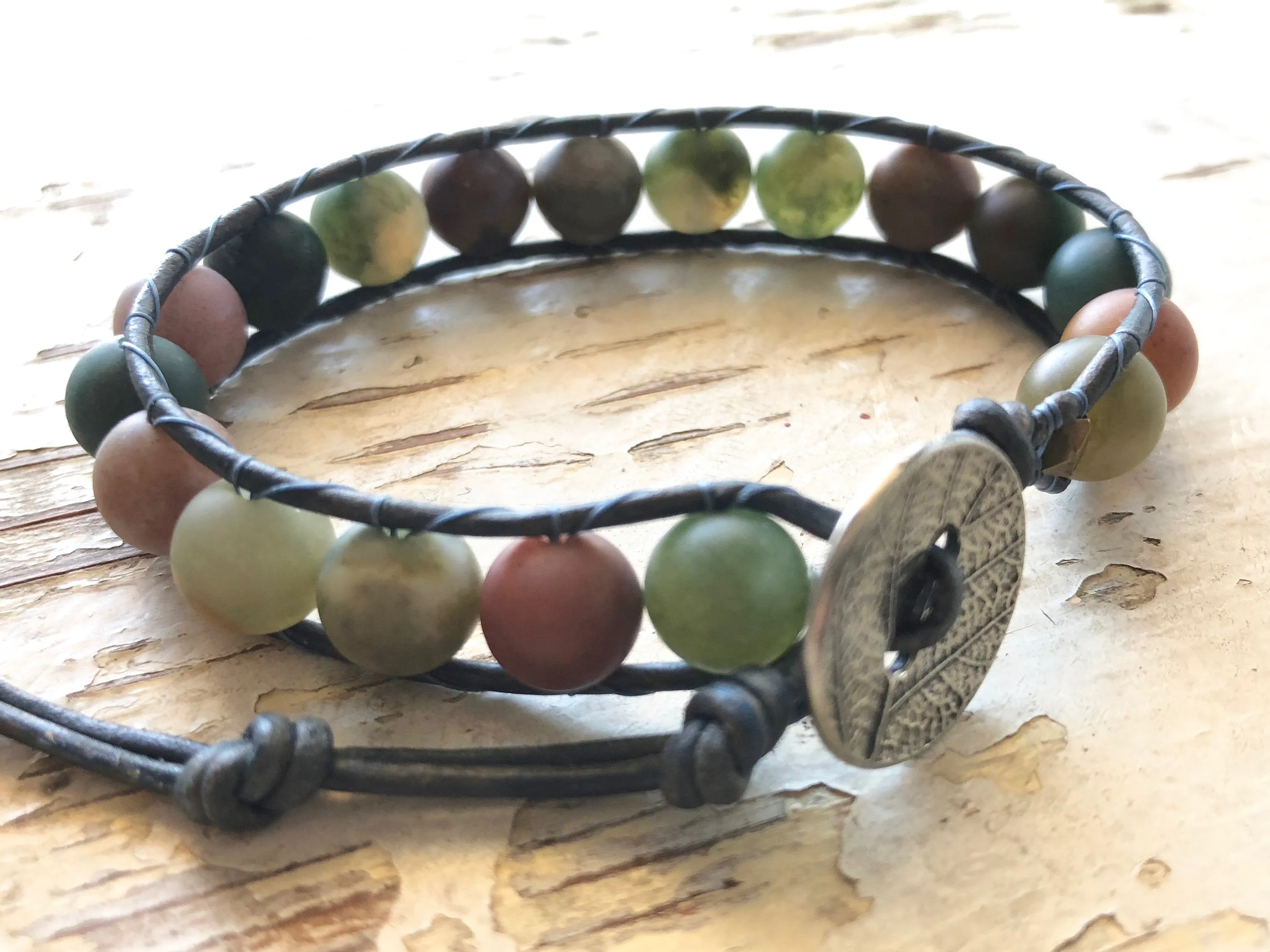 Jasper  Bracelet -  Jasper Jewelry - Jasper Leather Wrap - His and Her Bracelet - Women's Jewelry - Men's Jewelry - Boyfriend's Gift