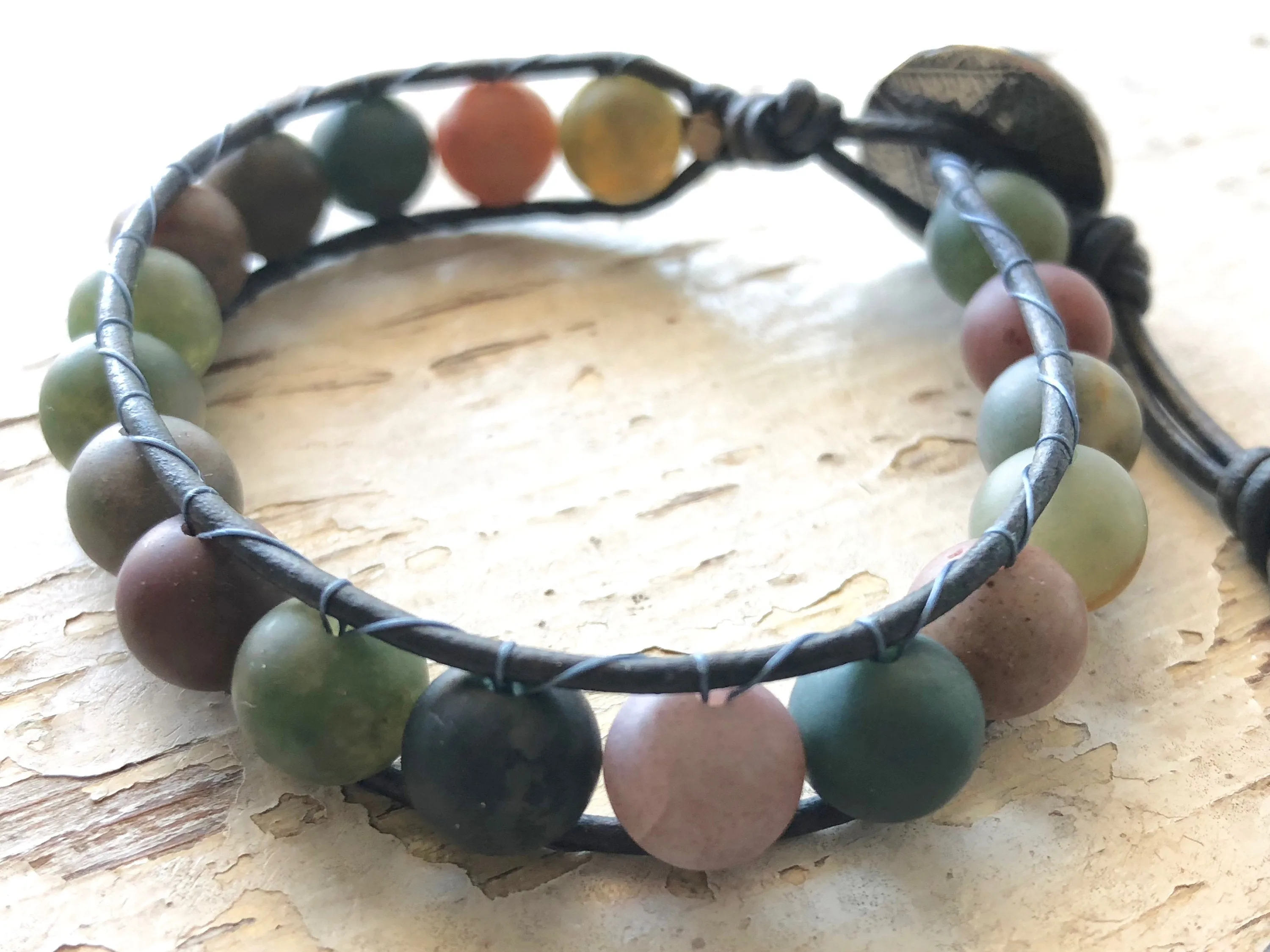 Jasper  Bracelet -  Jasper Jewelry - Jasper Leather Wrap - His and Her Bracelet - Women's Jewelry - Men's Jewelry - Boyfriend's Gift