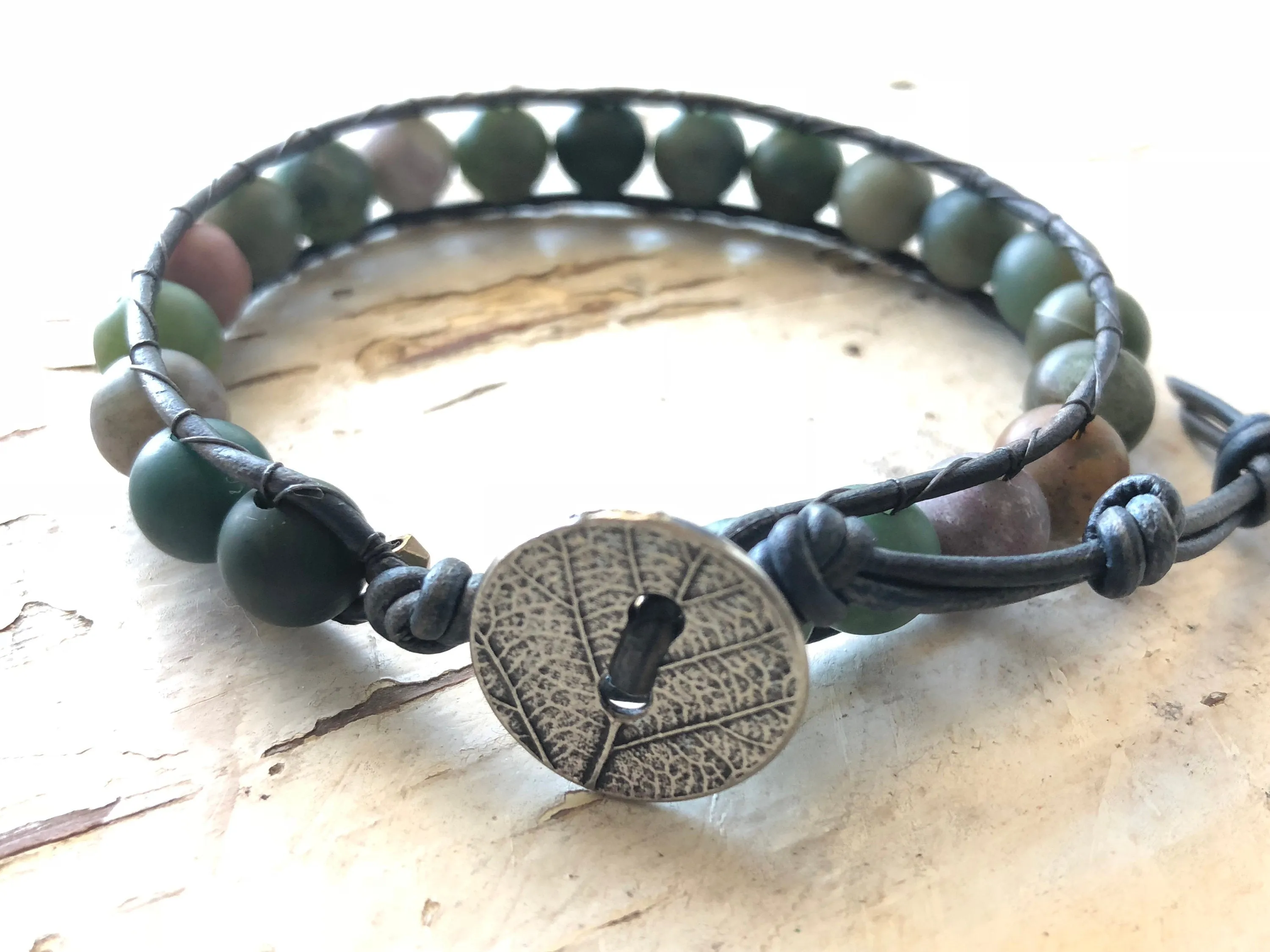 Jasper  Bracelet -  Jasper Jewelry - Jasper Leather Wrap - His and Her Bracelet - Women's Jewelry - Men's Jewelry - Boyfriend's Gift