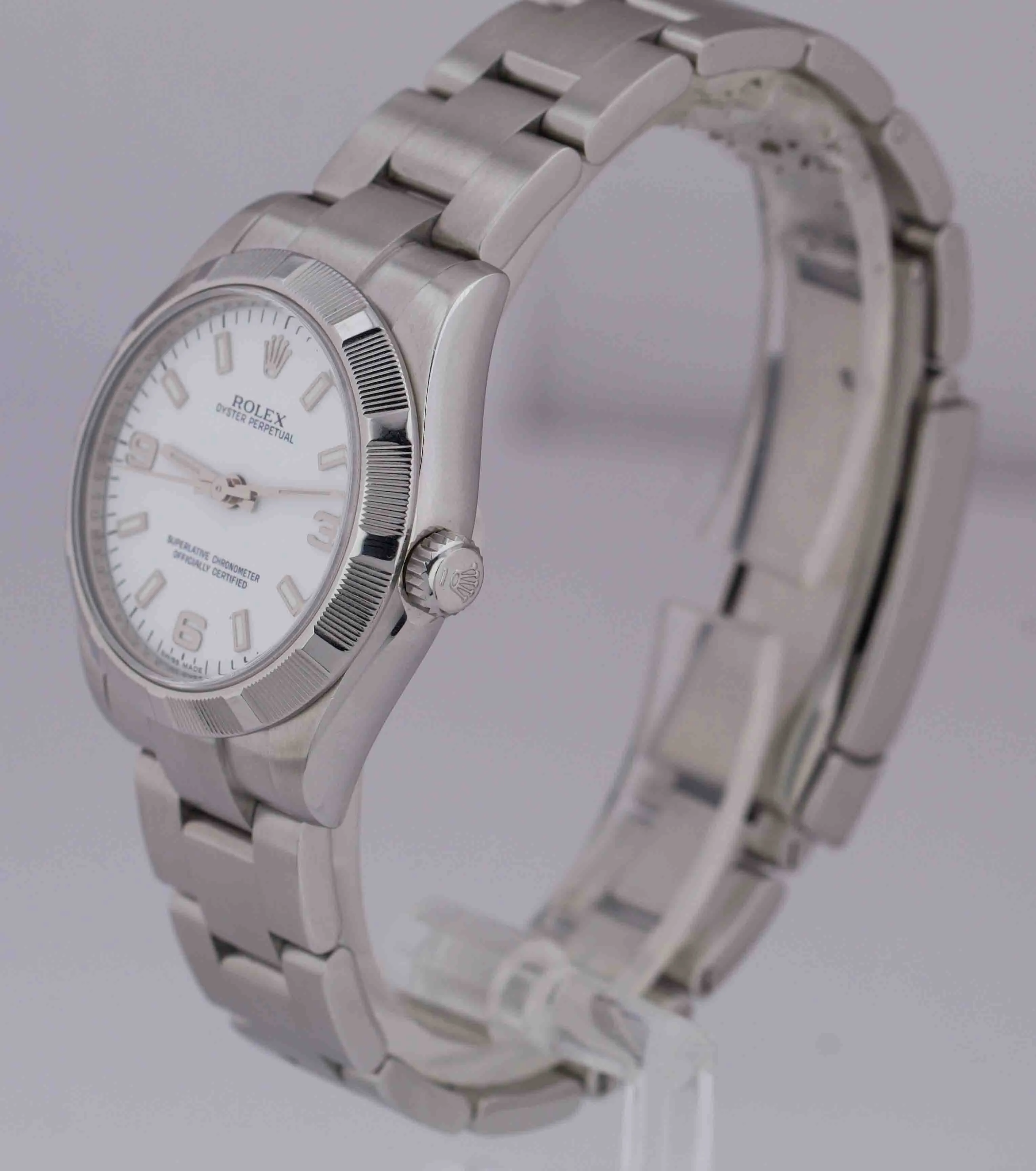 Ladies Rolex Oyster Perpetual 31 White 31mm 3-6-9 Mid-Size Steel 177210 Watch