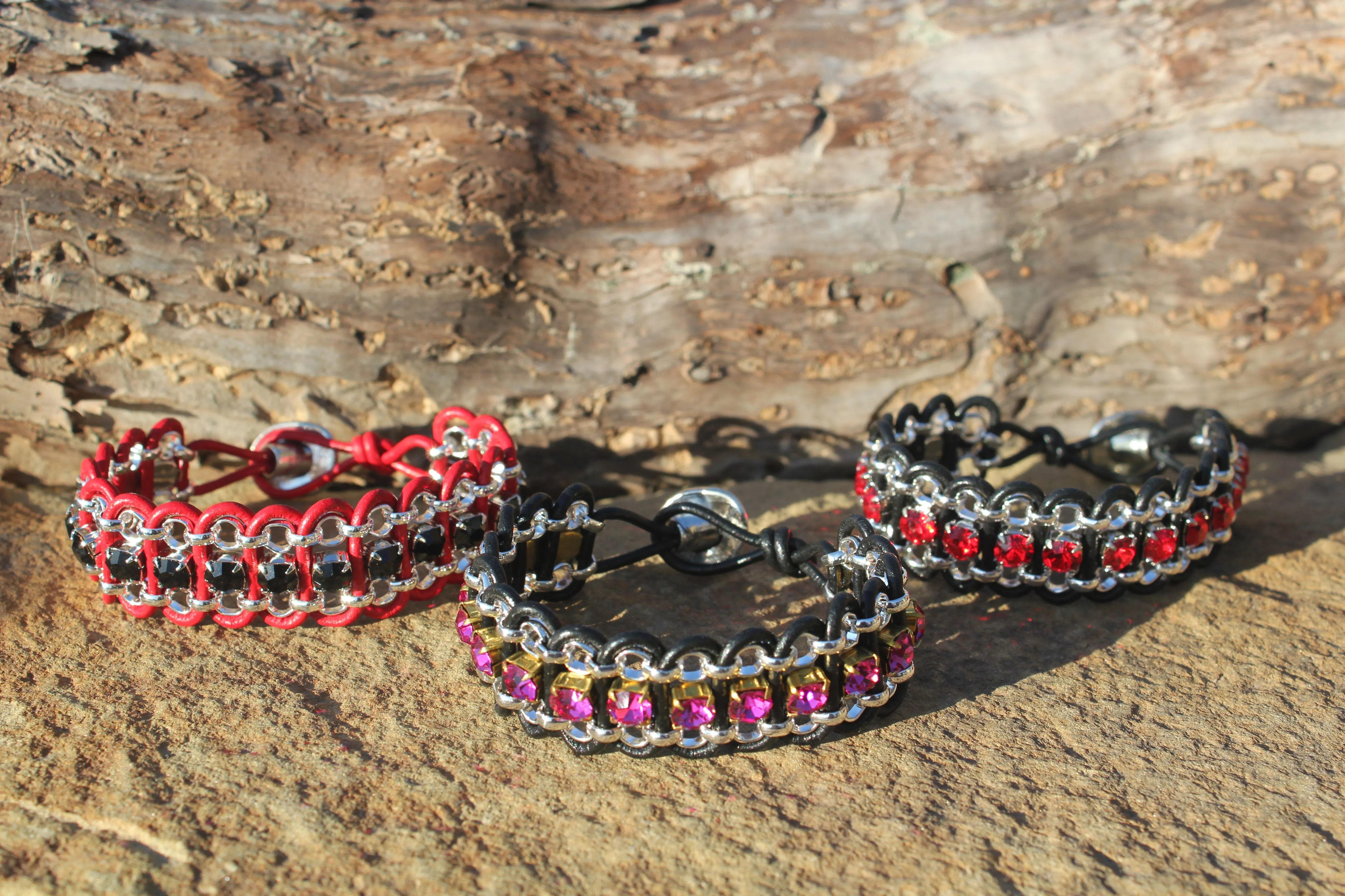 Leather & Rhinestone Bracelet