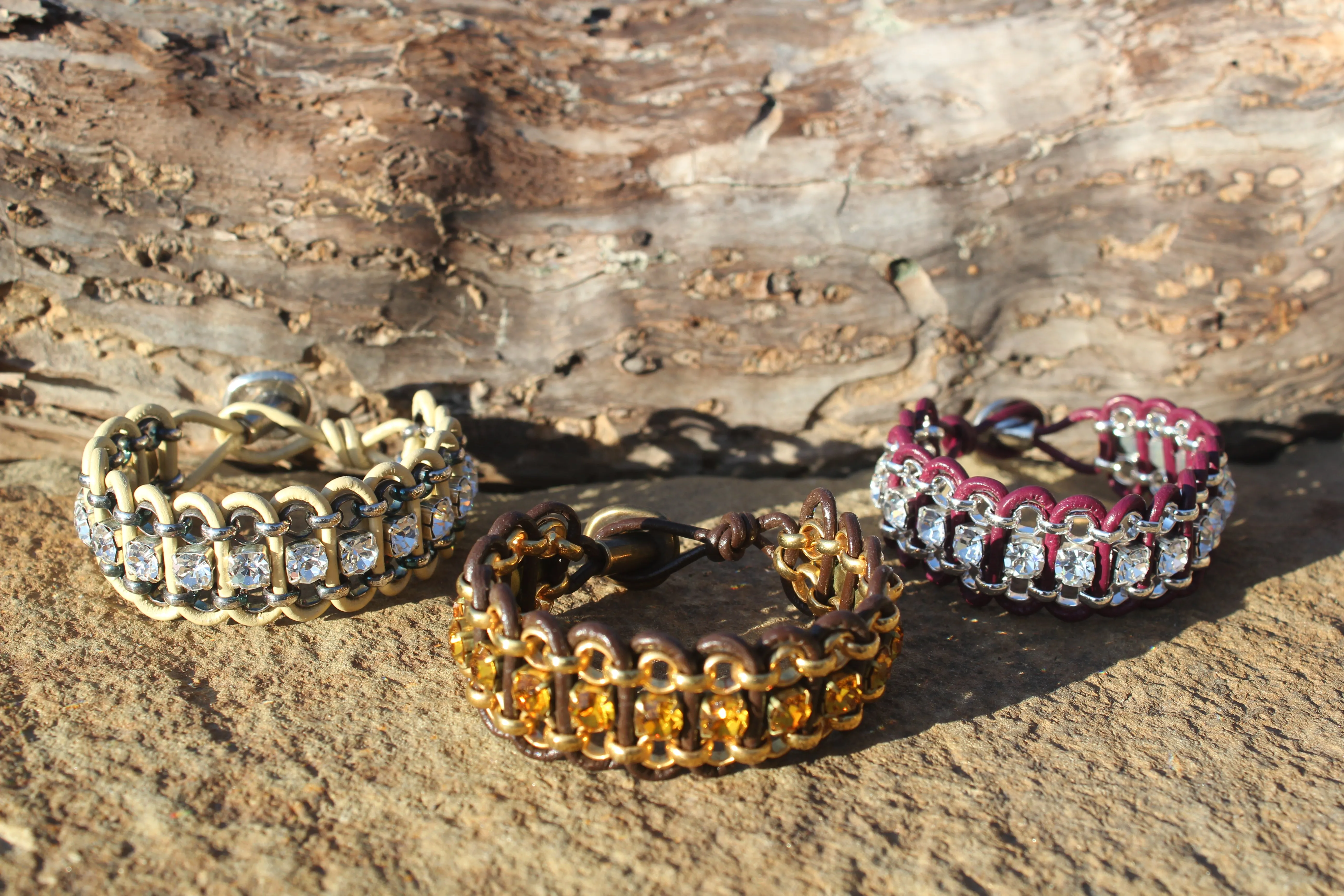 Leather & Rhinestone Bracelet