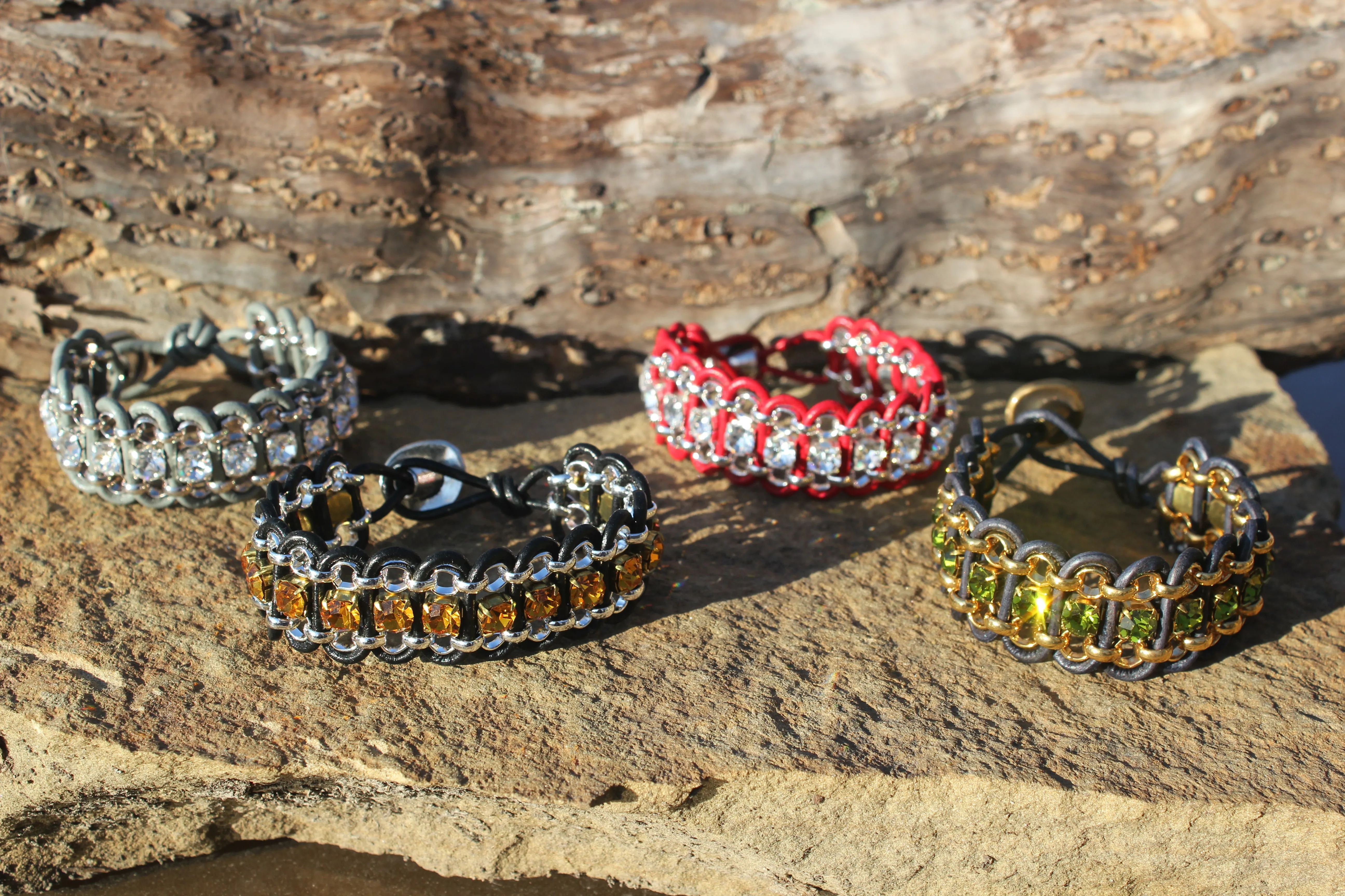 Leather & Rhinestone Bracelet