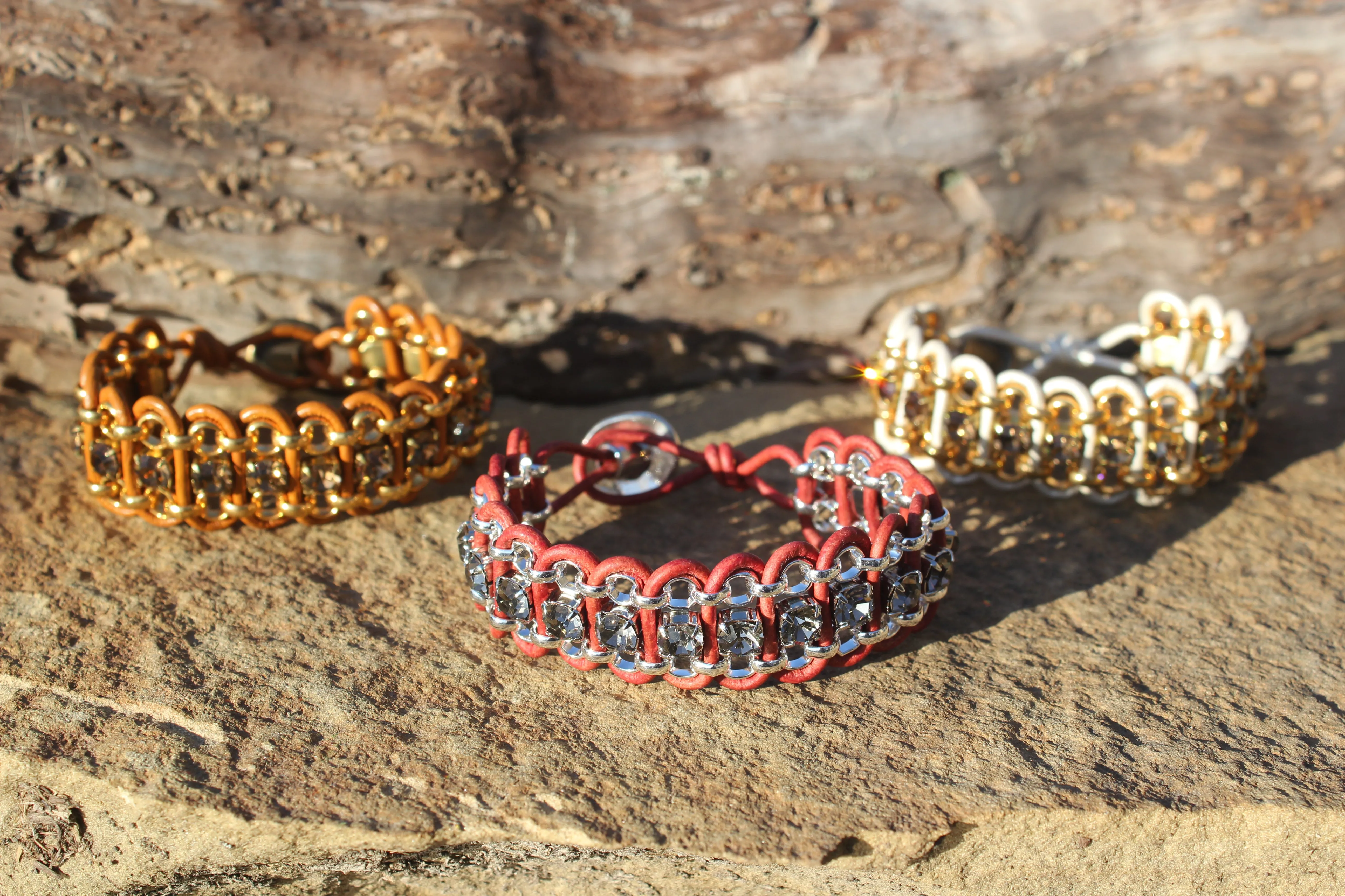Leather & Rhinestone Bracelet