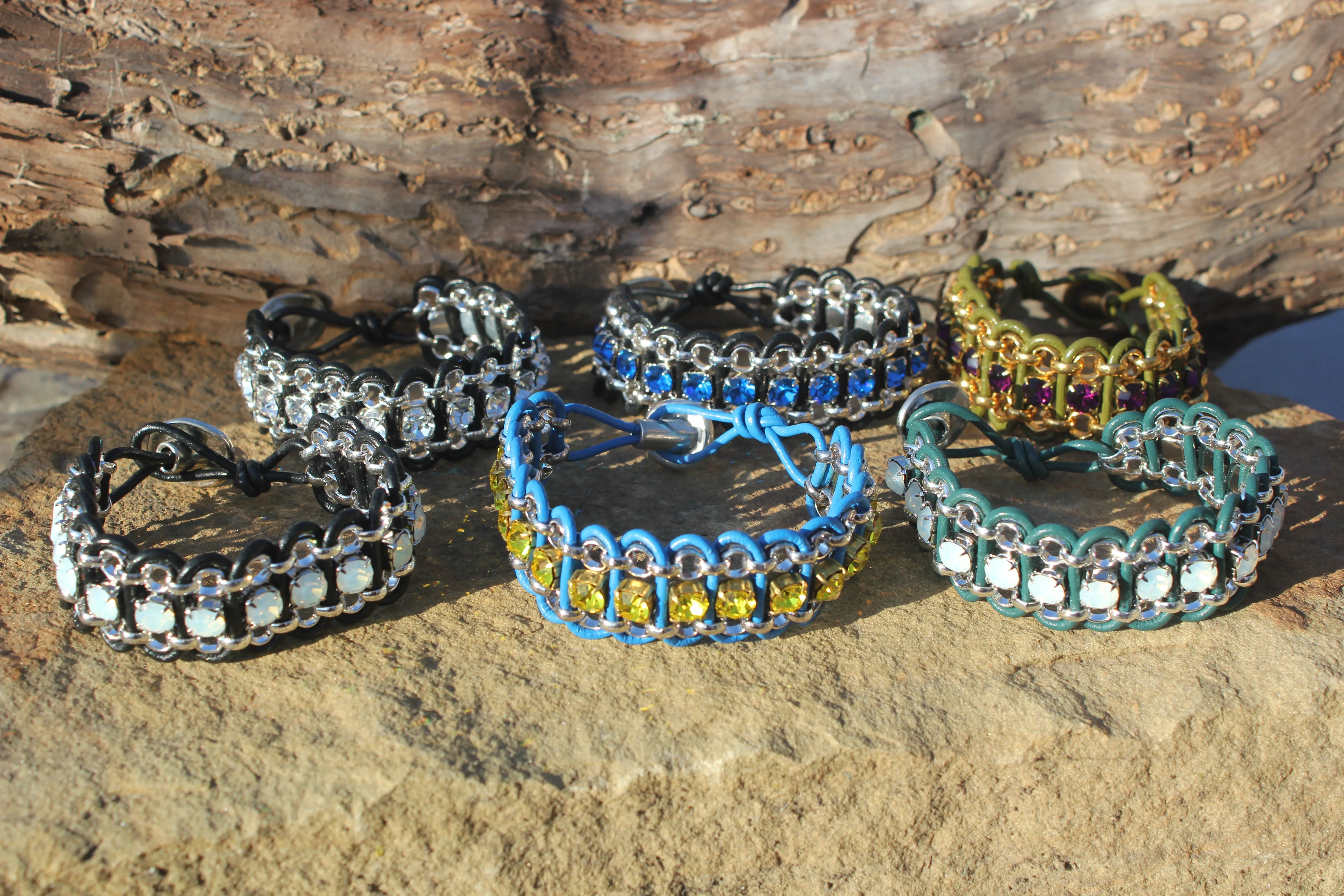 Leather & Rhinestone Bracelet