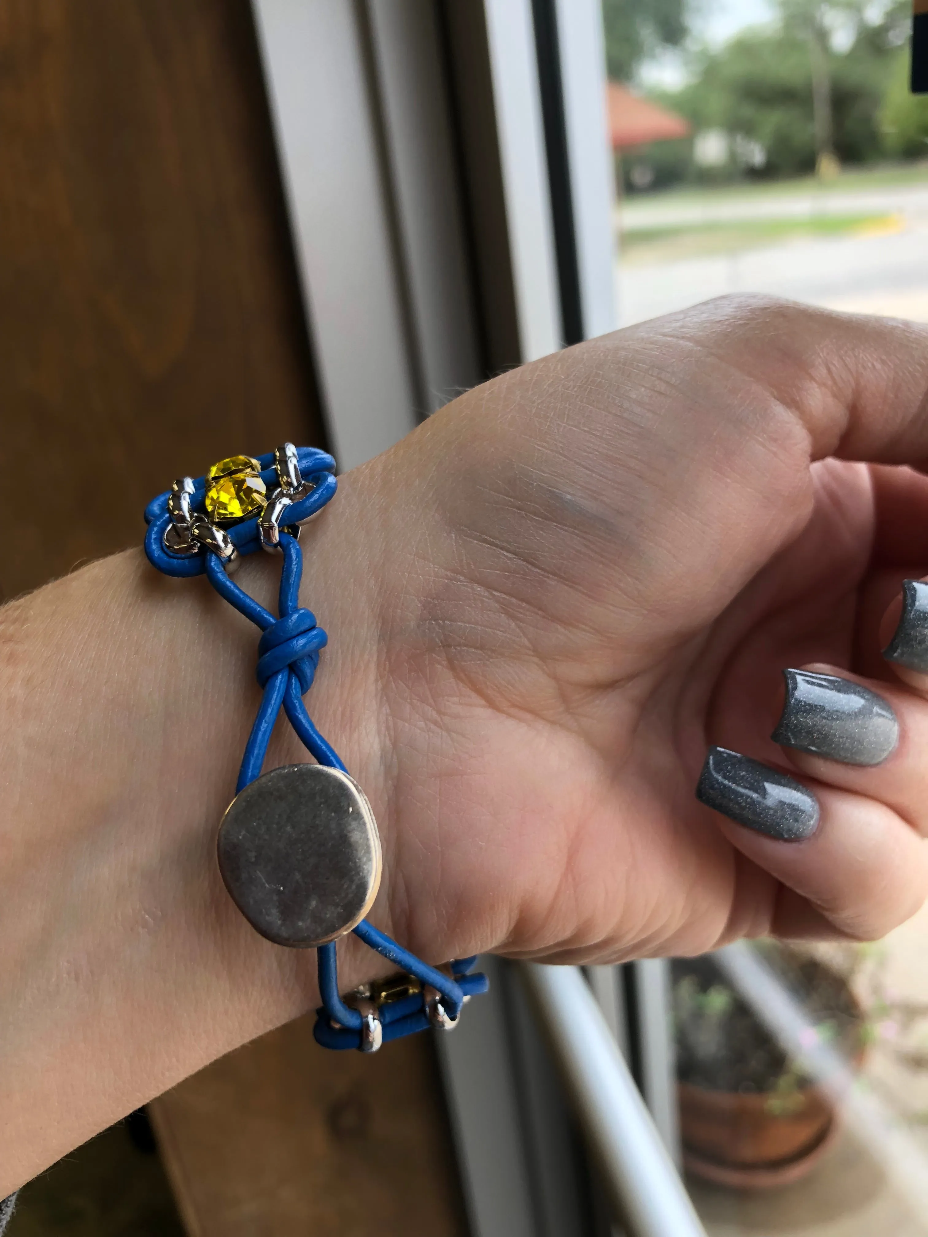 Leather & Rhinestone Bracelet