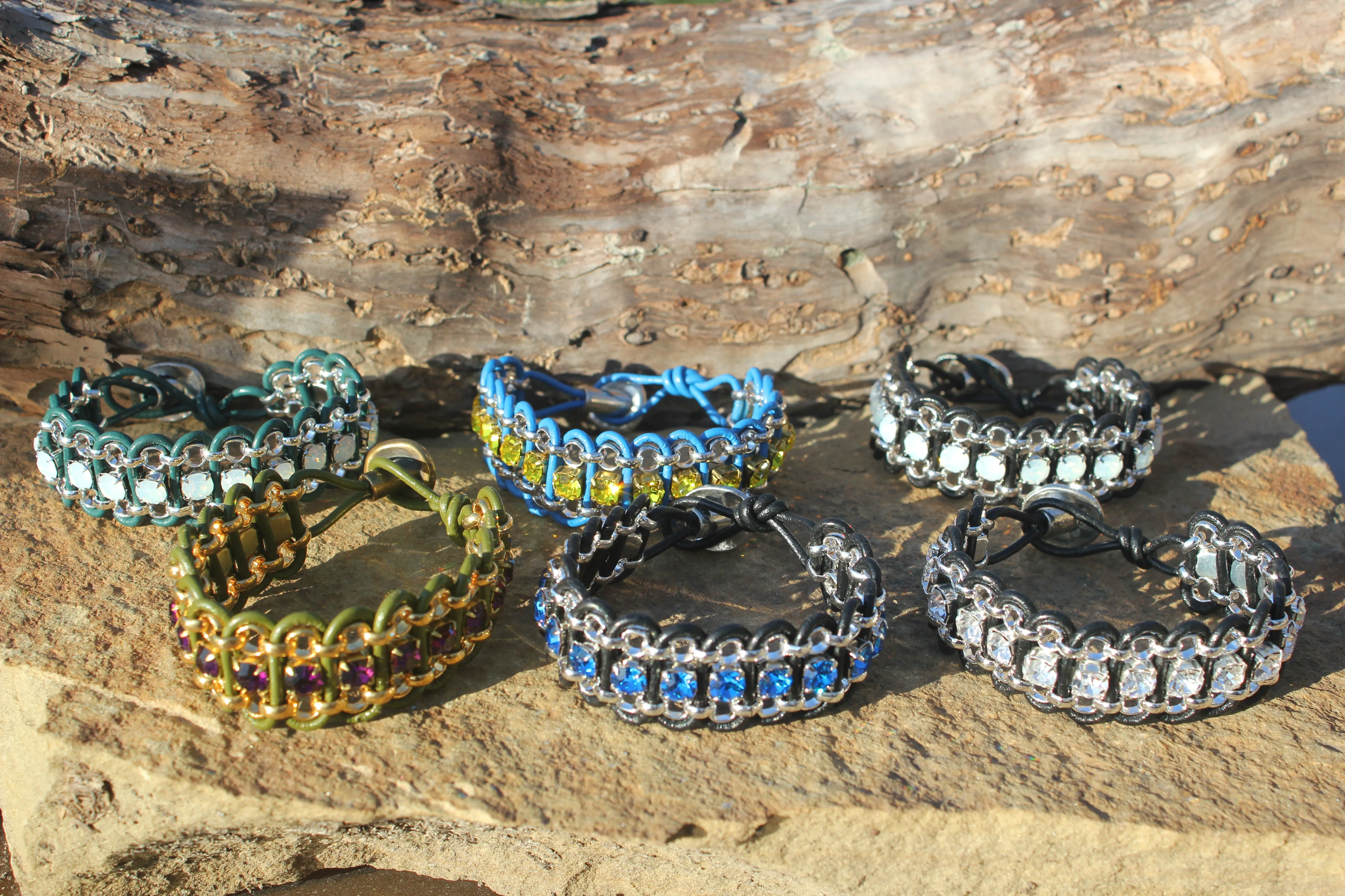 Leather & Rhinestone Bracelet